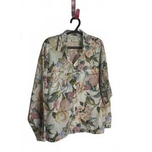 Vintage 80s Off White Floral Blouse